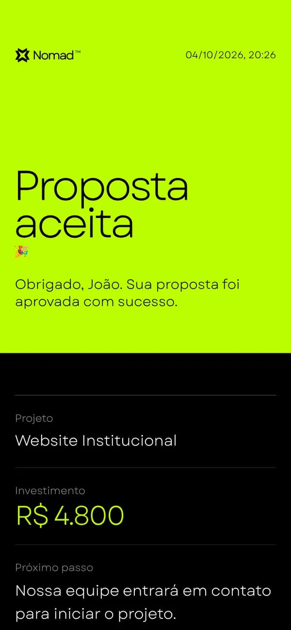 Proposta aceita no celular