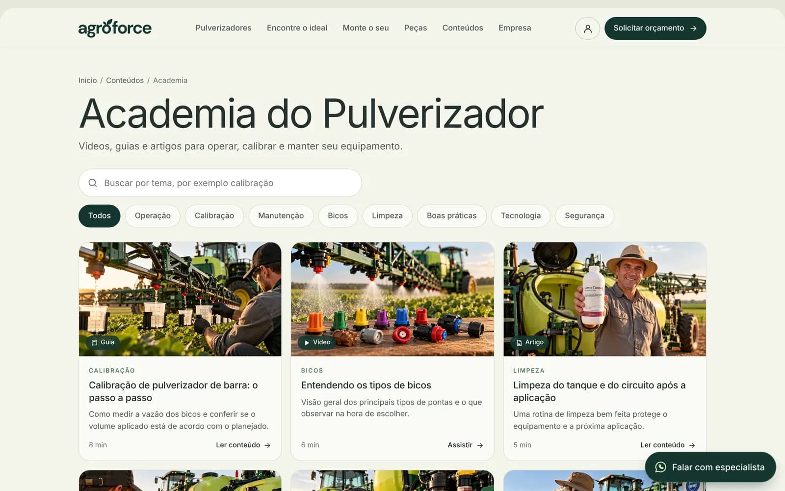 Academia do Pulverizador com vídeos, guias e artigos