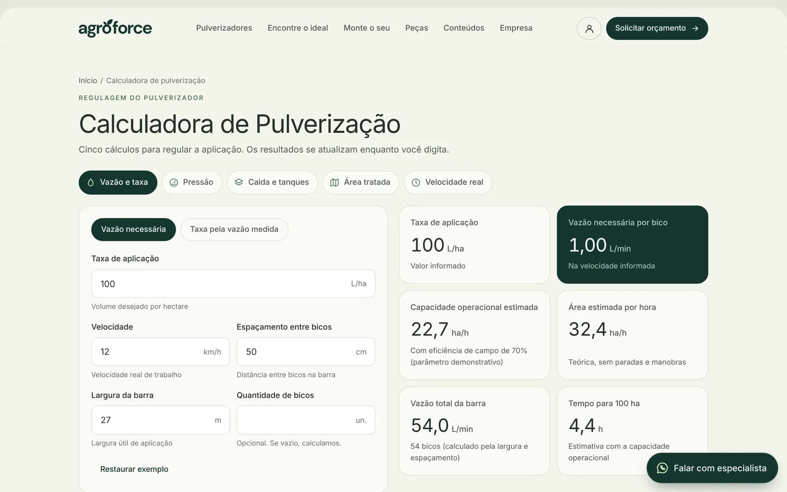 Calculadora de pulverização da Agroforce
