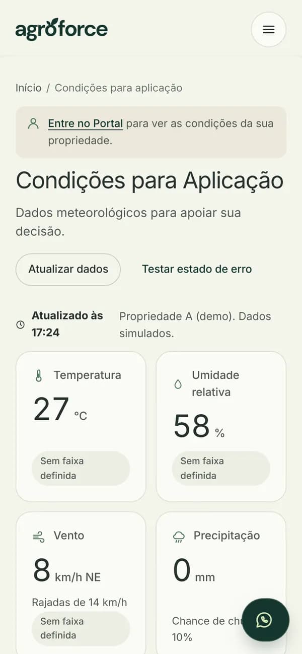 Condições para aplicação no celular