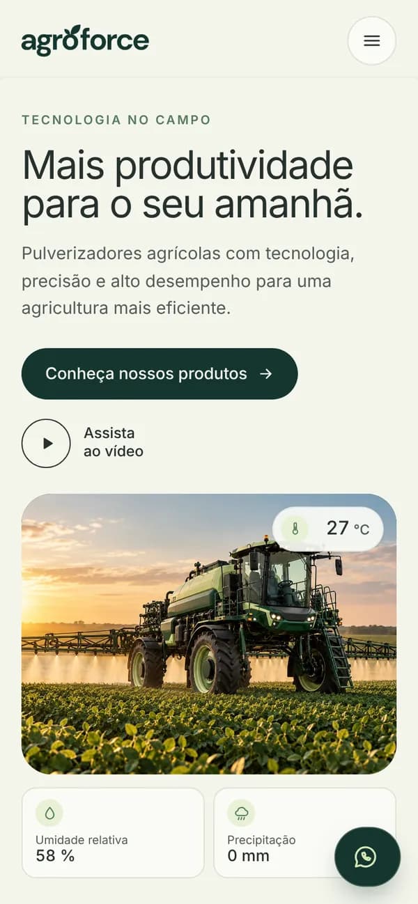 Página inicial da Agroforce no celular