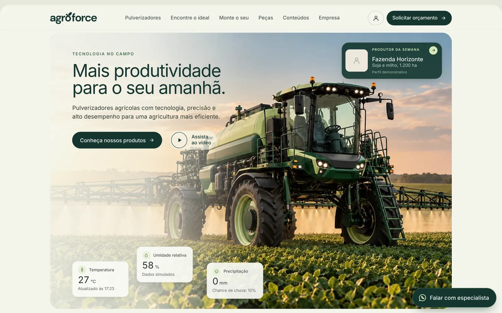 Página inicial do site da Agroforce