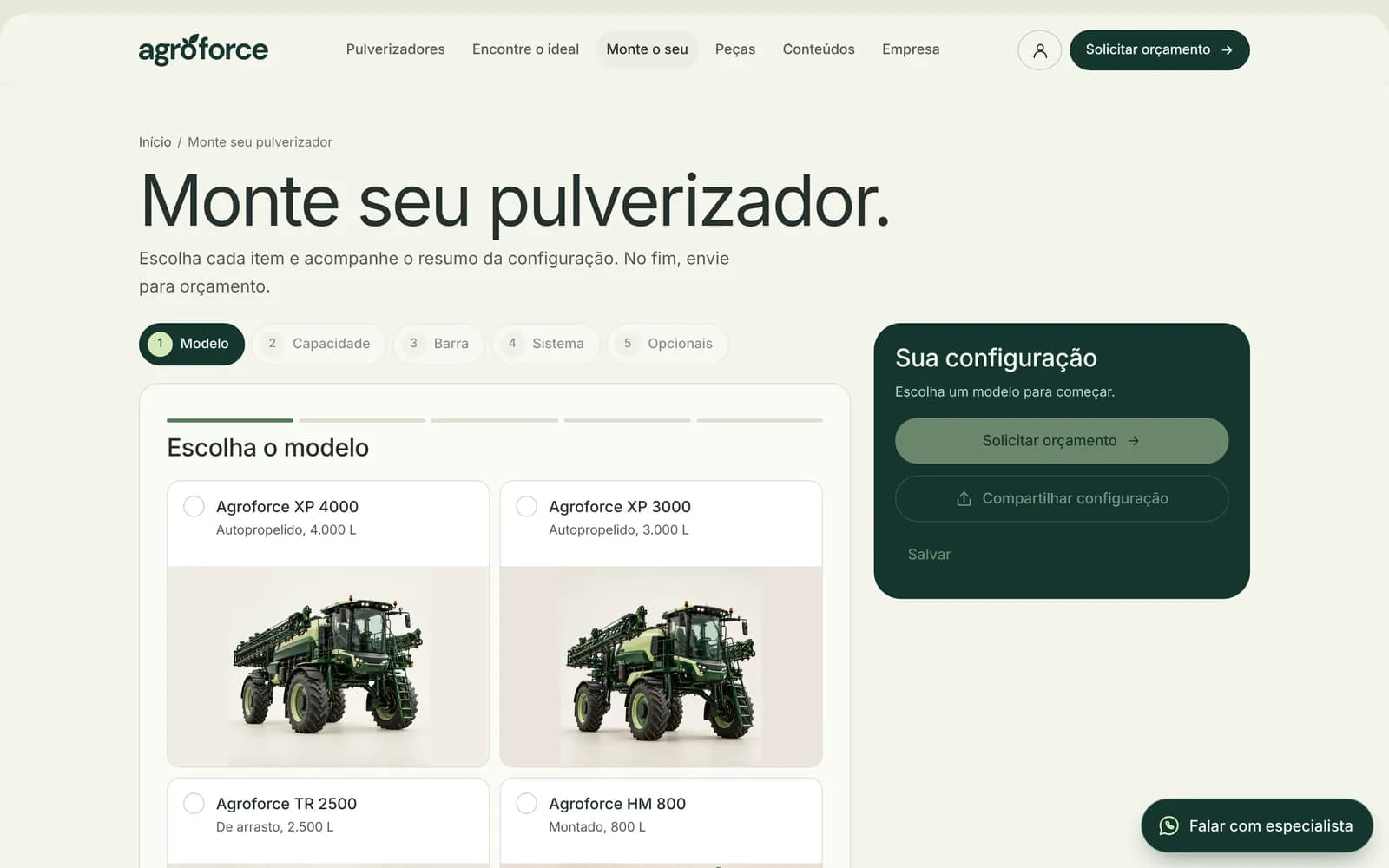 Configurador Monte seu pulverizador